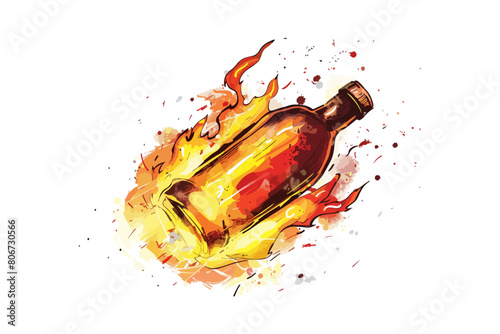 Illustration of a bottle on fire on a white background. Molotov cocktail.