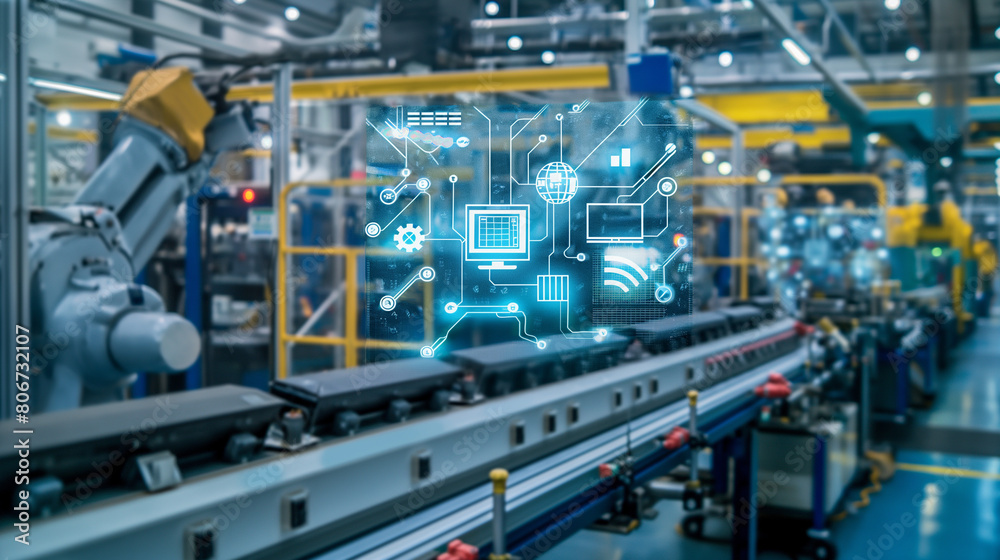 Amidst the gleaming machinery and precision engineering of the industrial factory, 5G connection technology transforms the manufacturing landscape with high-speed WiFi internet, fa Amidst the gleaming machinery and precision engineering of the industrial factory, 5G connection technology transforms the manufacturing landscape with high-speed WiFi internet, fa