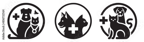 A stylized logo with a dog and a cat in a circle for a veterinary clinic, pharmacy, store.