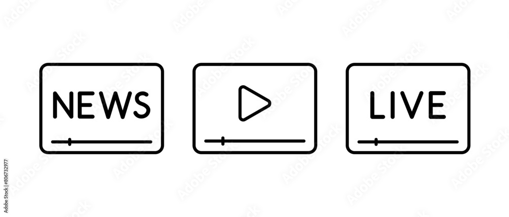 News or live icon vector set. Video player symbol News or live icon vector set. Video player symbol