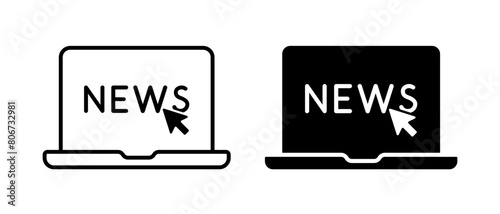 News website icon vector set. Laptop news symbol