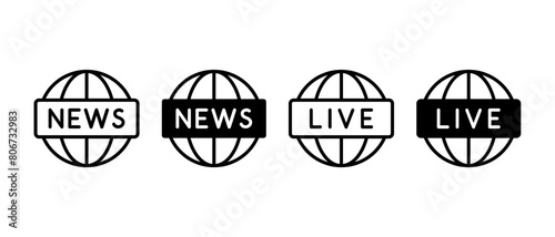 News or live icon vector set. Outline globe symbol