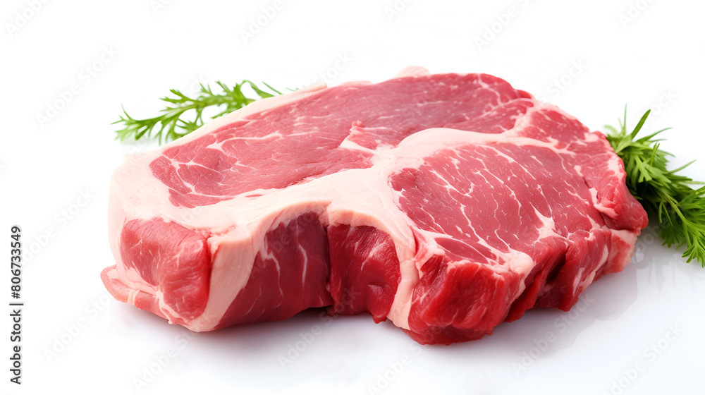 Raw big beef steak isolated on white background