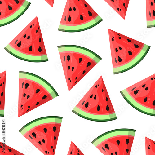 Watermelon vector seamless pattern. Cutted triangle slices on white background.