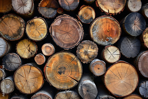 Stacked wood logs background