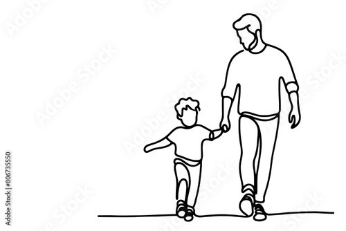 continuous one black line drawing father and son playing together and holding heart shape doodle father day concept vector on white background