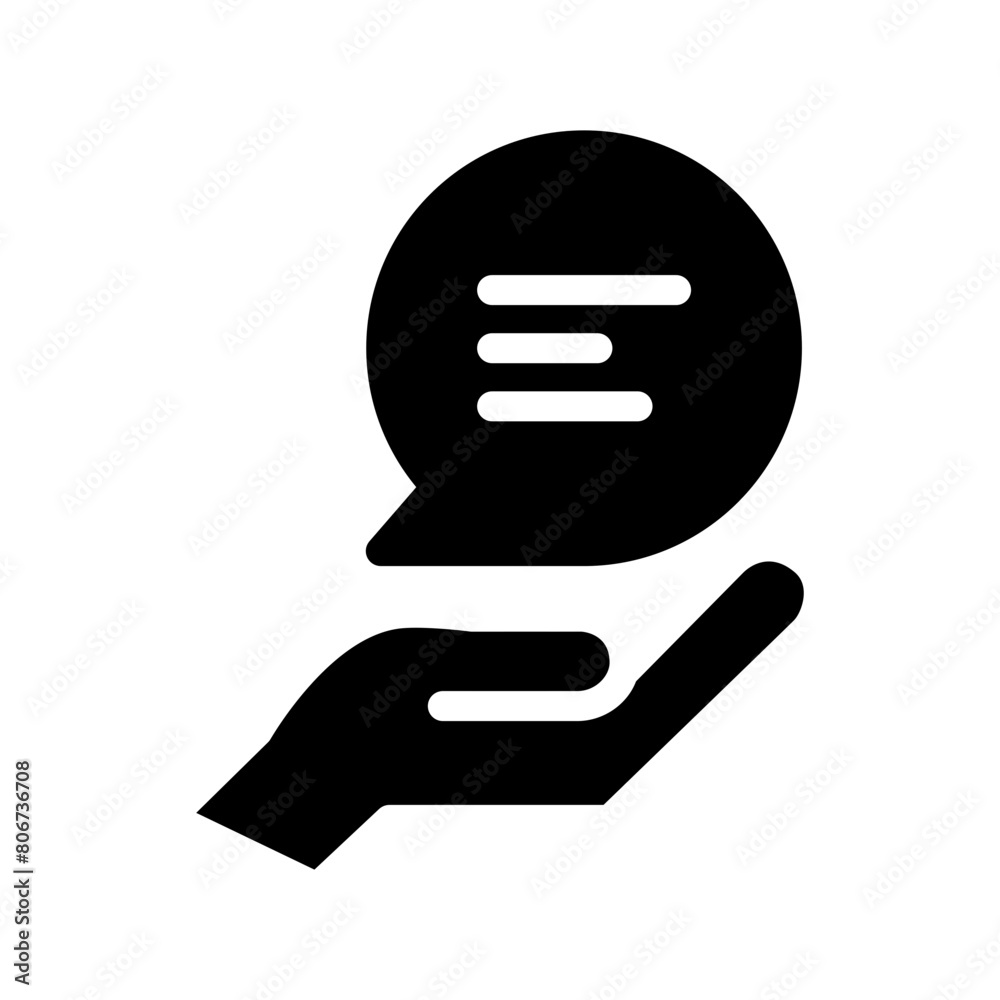 Chat icon. Image of a hand inviting conversation. Icon about a conversation in glyph style