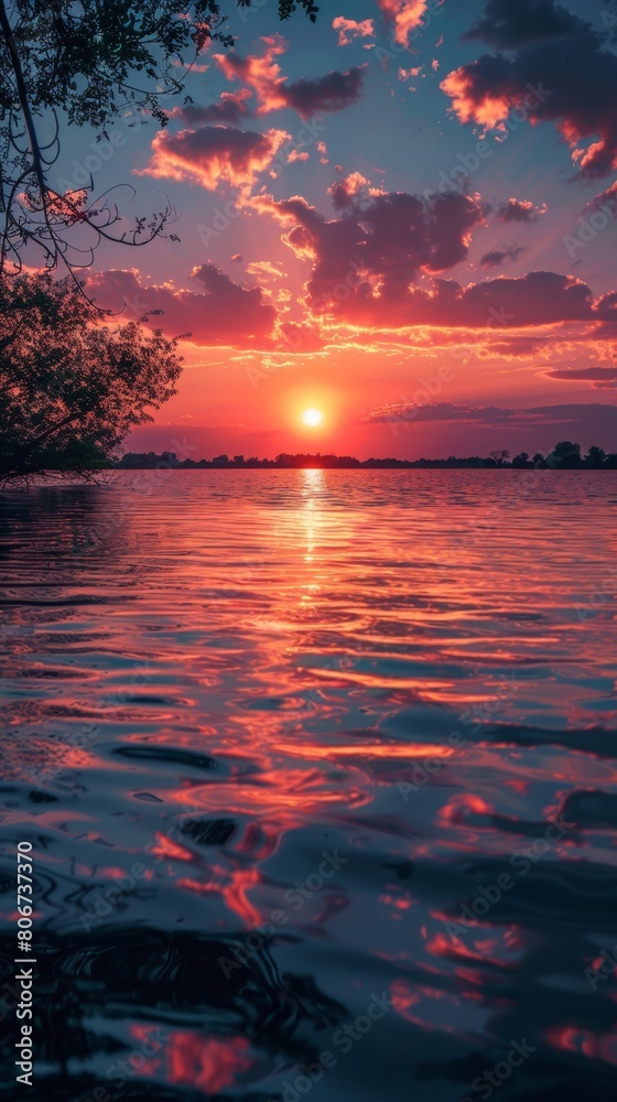 sunset over lake，Serenity at Sunset - Captivating 4K HD Wallpaper of a Lake