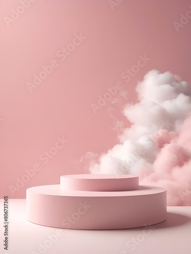 pink podium with clouds background product  display stand  cosmetic. Product background podium  scene presentation platform nature pink pedestal beauty  © Jam.ilia