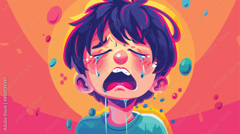Cartoon man crying head kawaii character Vector illustration