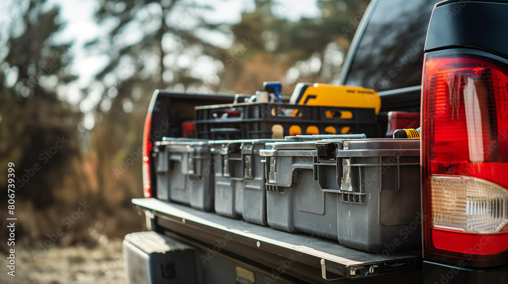 Compact toolbox on the tailgate of a pickup truck