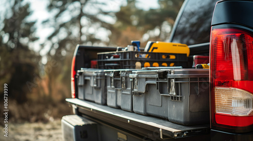 Compact toolbox on the tailgate of a pickup truck