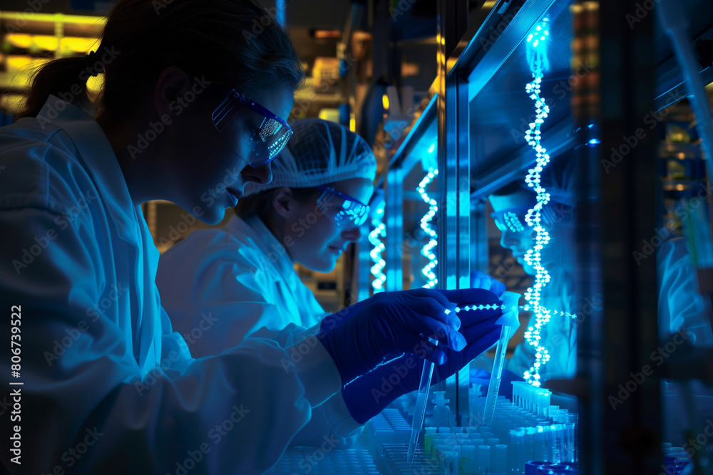 Scientists Analyzing DNA in a High-Tech Lab. Scientists Analyzing DNA in a High-Tech Lab.