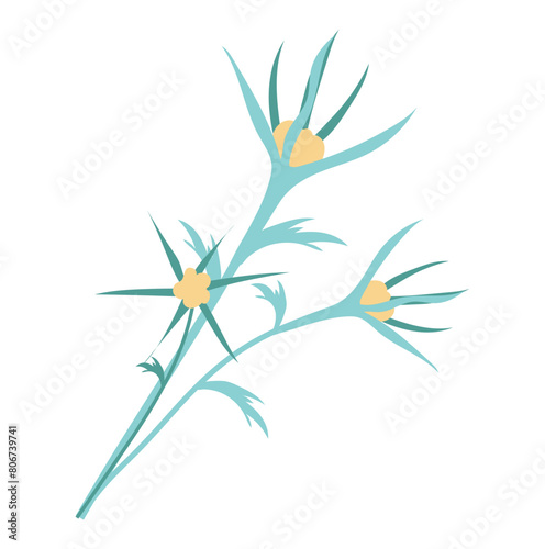 Abstract pant with leaves in flat design. Garlic flowers on green steam. Vector illustration isolated.
