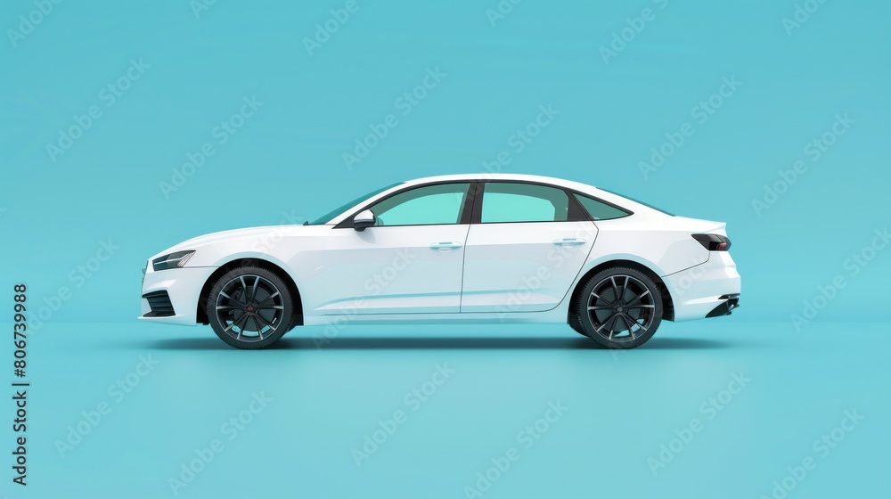 Fototapeta premium Sleek White Sedan Exuding Luxury on a Turquoise Canvas - Generative AI