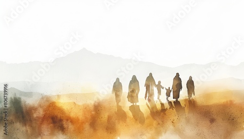 Echoes of the Sermon: Disciples Following Jesus in Mist - Generative AI photo