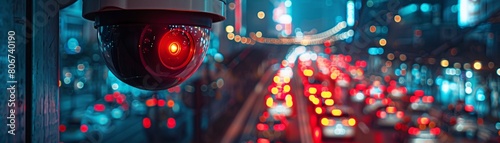 A surveillance camera monitors the nights traffic woes, its lens sharply focused against the blurred city lights  8K , high-resolution, ultra HD,up32K HD photo