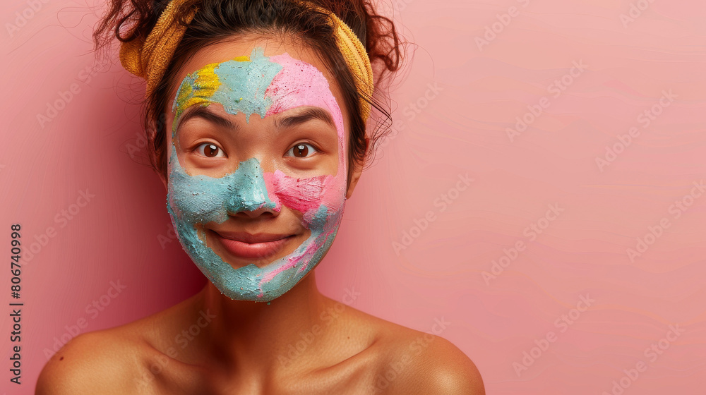 Cheerful Young Woman with Colorful Facial Mask Cheerful Young Woman with Colorful Facial Mask
