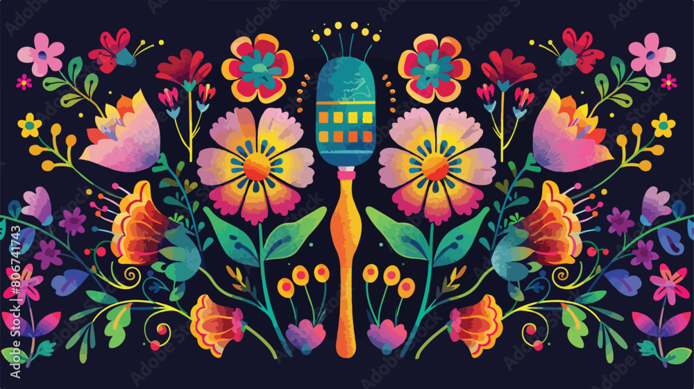 Cinco de mayo card with flowers and maracas Vector illustration