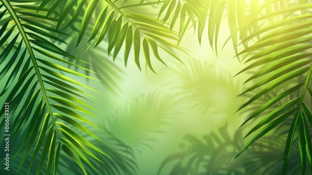 Natural Palm Leaves Shadow On A Gradient Background, Cartoon Background