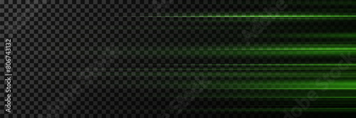 Green laser beams. Moving lines effect. On a transparent background.