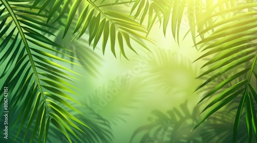 Natural Palm Leaves Shadow On A Gradient Background  Cartoon Background