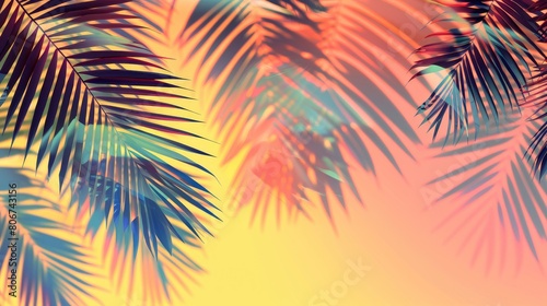 Natural Palm Leaves Shadow On A Gradient Background  Cartoon Background