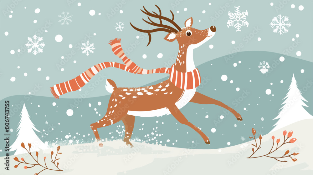 Color background with reindeer jumping with big horns