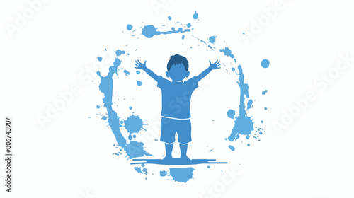 Color blue crayon silhouette pictogram little boy 