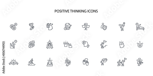 positive thinking icon set.vector.Editable stroke.linear style sign for use web design,logo.Symbol illustration.