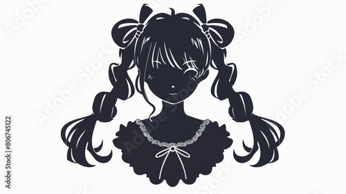 Color silhouette cartoon front face girl with pigtail photo