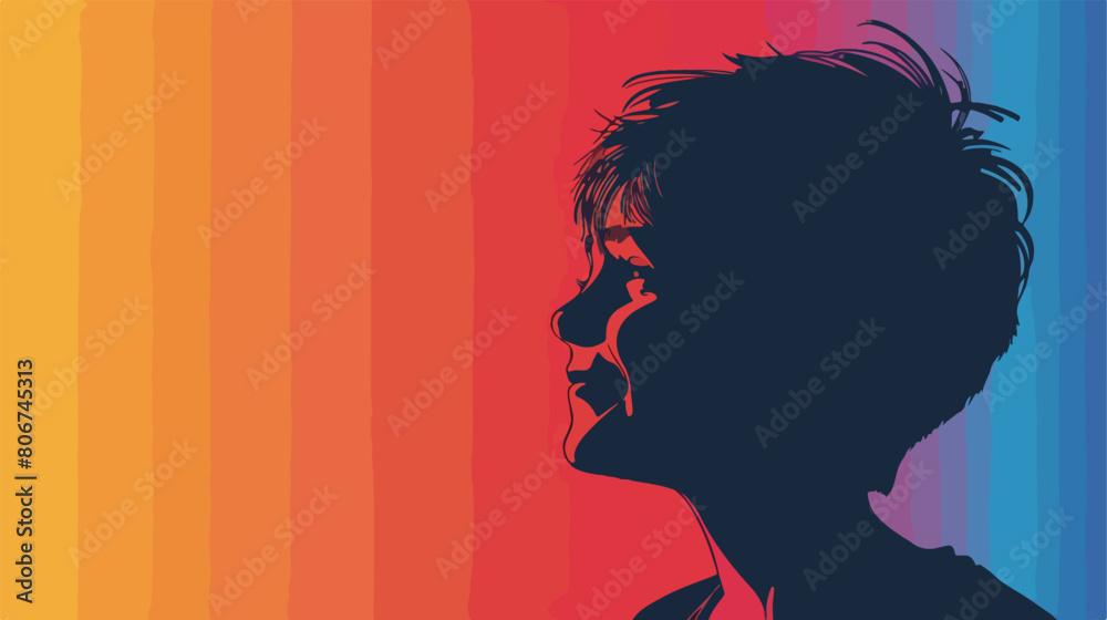 Color silhouette of smiling boy face with short hair
