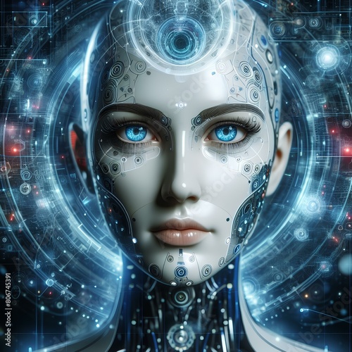 Artificial intelligence portrait   sentient being concept.