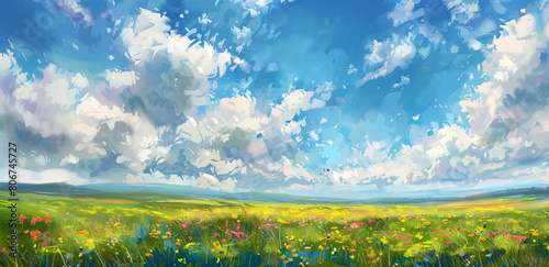 Idyllic summer meadow under a blue sky