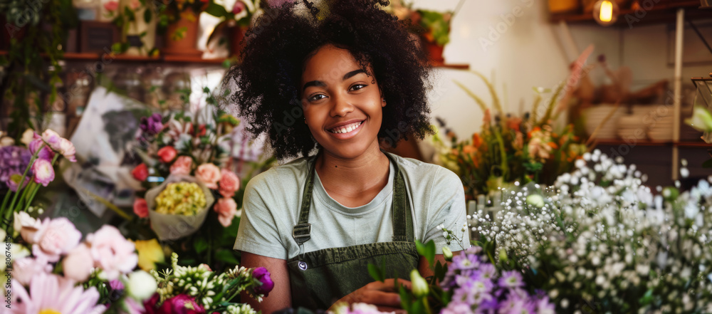 A portrait of an attractive young woman florist