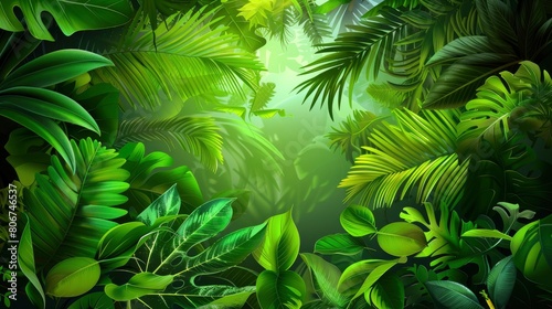 Nature Leaves Green Tropical Forest Background  Capturing The Lush Beauty And Abundance Of The Natural World  Evoking Feelings Of Wonder And Awe  Cartoon Background