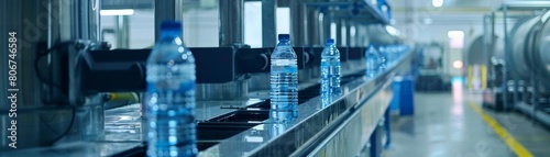 Industrialgrade water dispenser in a large factory setting, providing essential hydration for workers near the production line