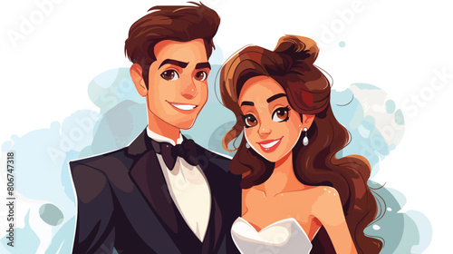Colorful caricature newly married couple groom  photo