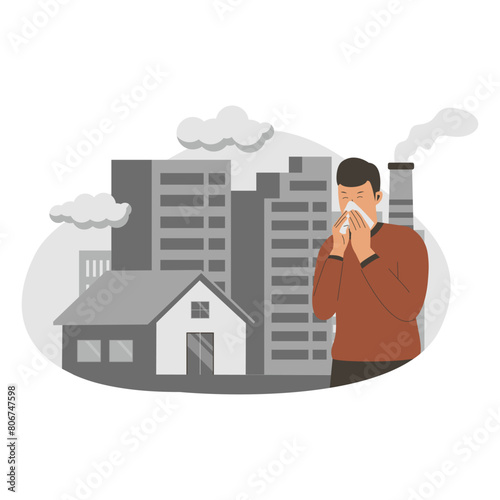 Flat design of Smog polluted urban. Flat vector illustration