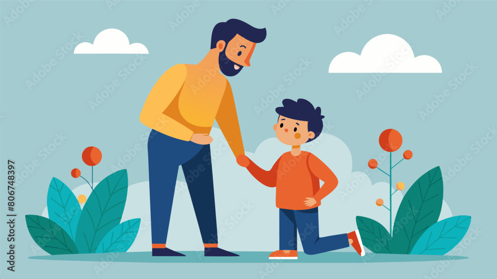 A parent teaching their child the stoic principle of selfreliance and not depending on others for their happiness.. Vector illustration A parent teaching their child the stoic principle of selfreliance and not depending on others for their happiness.. Vector illustration