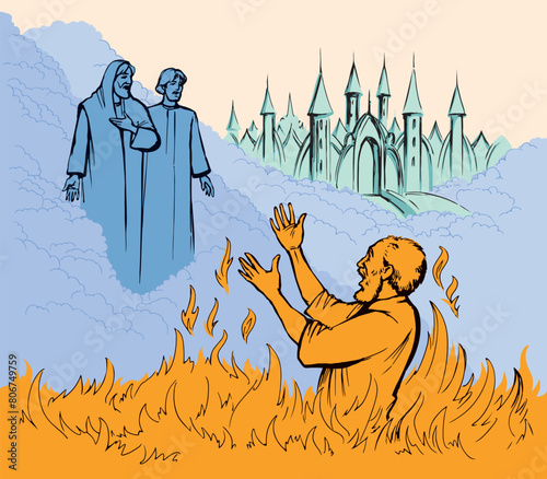 Vector drawing. Man in the hell