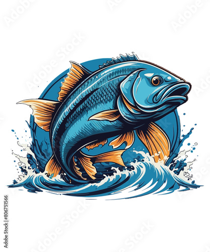 A fisherman catches fish with a fishing rod illustration