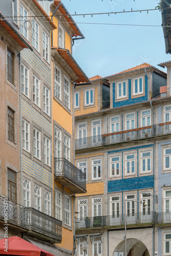 Traditional Porto Portugal properties with balconies and famous tiles covering the facade. Porto. Portugal.