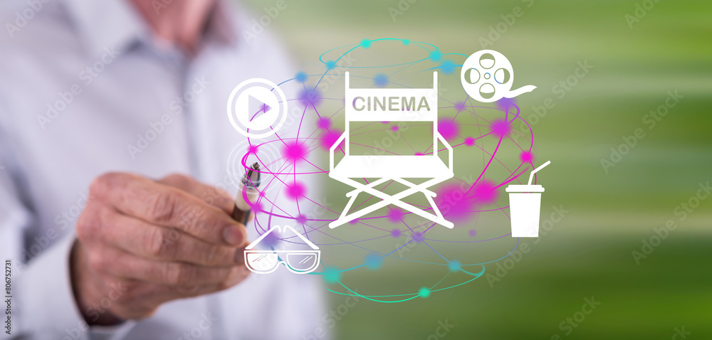 Man touching a cinema concept Man touching a cinema concept