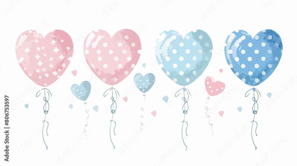 Crayon silhouette of set of balloons in heart shape illustration