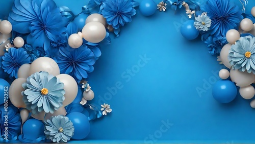 party decoration with balloons and ribbons  birthday background  copy space  invitations  made with generative ai