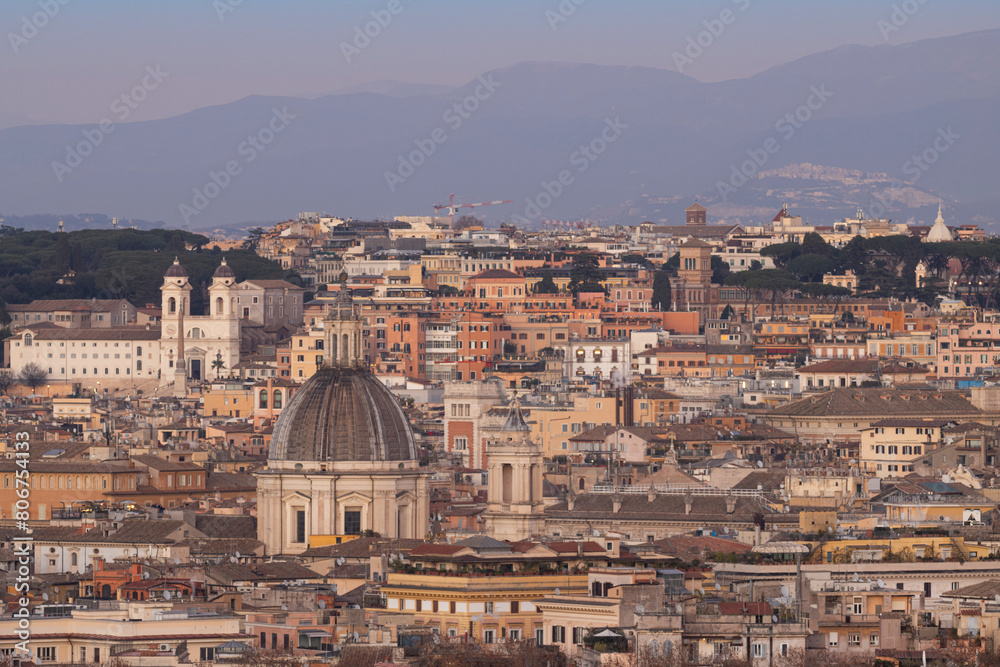 Rome picturesque cityscape at sunset from St. Angelo Castle. Italy