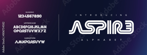 Aspire creative simple modern urban alphabet font. Digital abstract futuristic, logo, music, sport, minimal technology typography. Simple numeric vector illustration