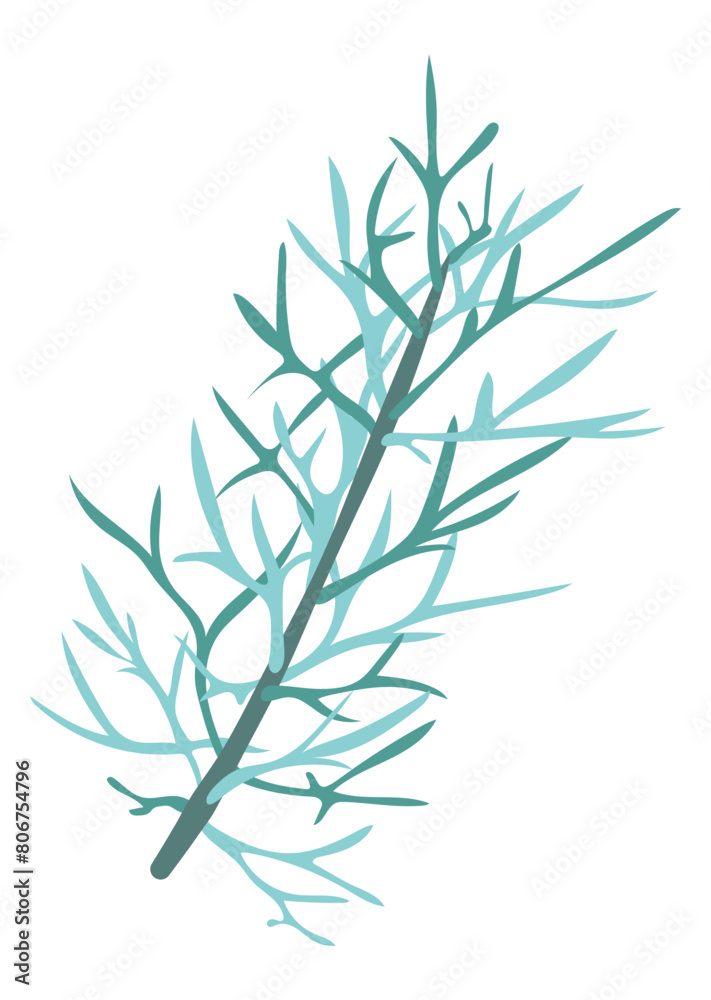 Naklejka premium Abstract green dill herb in flat design. Rosemary branch with twigs. Vector illustration isolated.