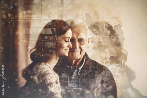 Photo timeline showing progression of Alzheimers over years, from happy family scenes to patients fading recognition